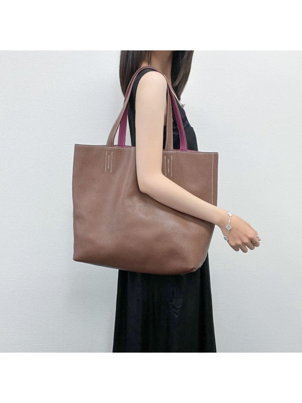 Hermes Double Sens 36 Reversible Tote Shoulder Bag Taurillon Clemence Brown